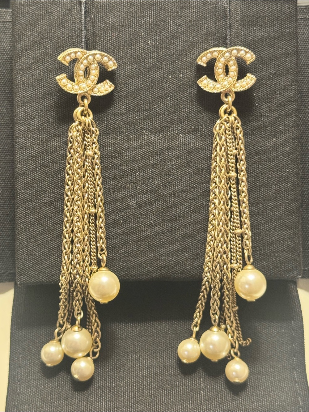 CHANEL Gold Pearl Chain Tassel Drop Earrings - Picture 3 of 7